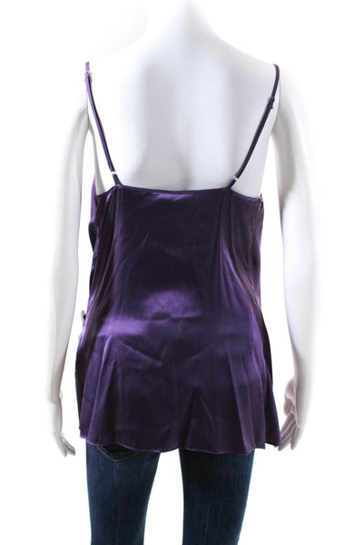 Poleci Women's Silk Embellished Spaghetti Strap Tank Top Blouse Purple Size 6