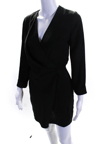 Allsaints Women's Long Sleeve V Neck Faux Wrap Sheath Dress Black Size 2