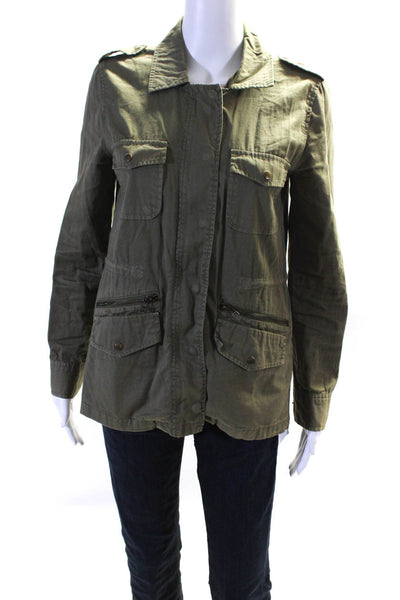 Lily Aldridge For Velvet Womens Front ZIp Collared Cargo Jacket Green Petite