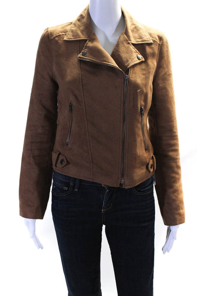 Jack by BB DAKOTA Womens Front Zip Collared Faux Suede Jacket Brown Size XS