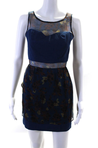 Timo Weiland Womens Floral Print Sleeveless Dress Blue Cotton Size 0