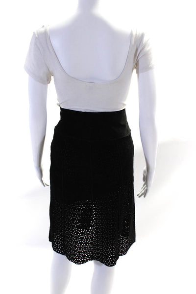 Illia Womens Suede Laser Cut Front Slit Pencil Skirt Black Size 4