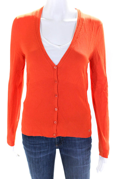 Boss Hugo Boss Womens Ribbed Knit Button V-Neck Cardigan Sweater Orange Size S
