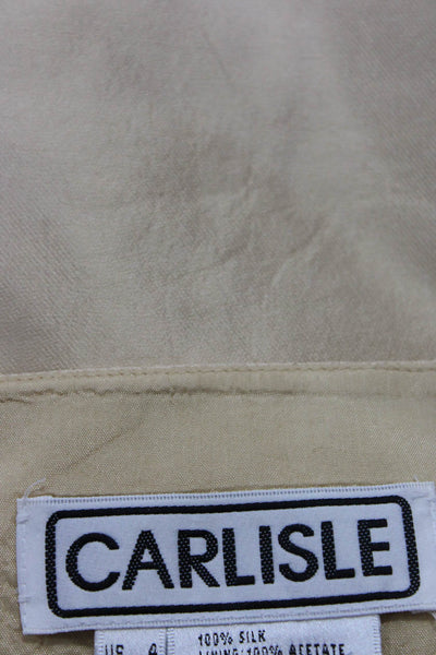 Carlisle Womens Silk Sleeveless A-Line Zip Up Square Neck Crop Top Gold Size 4