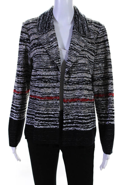 Ming Wang Womens Hook Fornt Notched Lapel Knit Jacket Gray Black Red Size Large