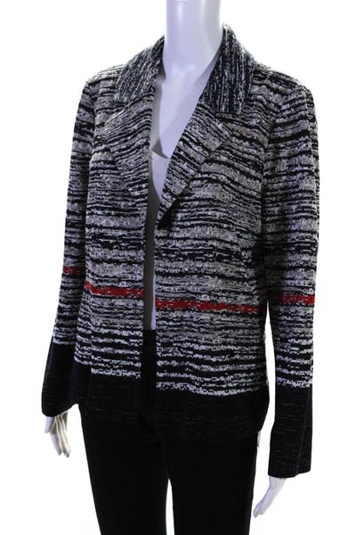 Ming Wang Womens Hook Fornt Notched Lapel Knit Jacket Gray Black Red Size Large