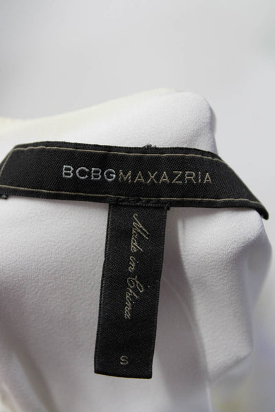 BCBG Max Azria Womens Sleeveless Accordion Pleated Ruffle Blouse White Size S