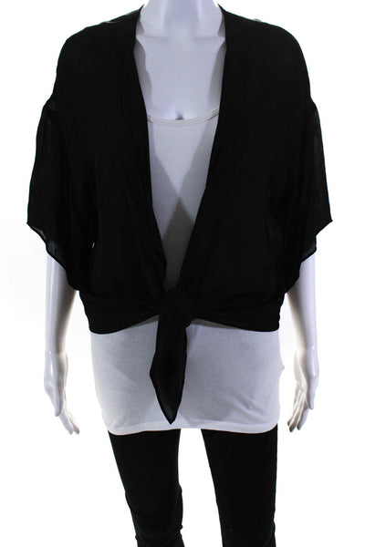 Artelier Nicole Miller Womens Black Silk 3/4 Sleeve Open Front Top Size S