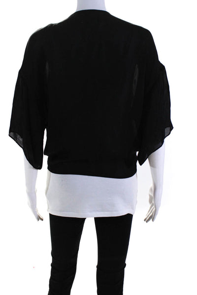 Artelier Nicole Miller Womens Black Silk 3/4 Sleeve Open Front Top Size S