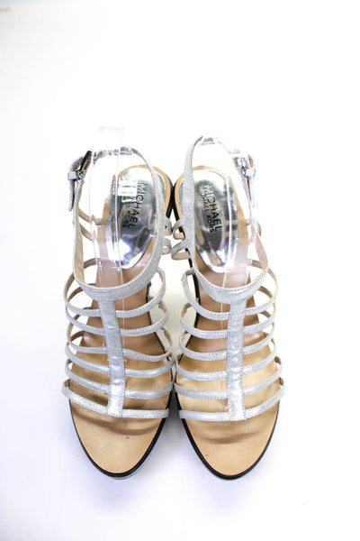 Michael Michael Kors Womens Metallic Strap Buckled Stiletto Heels Silver Size 10