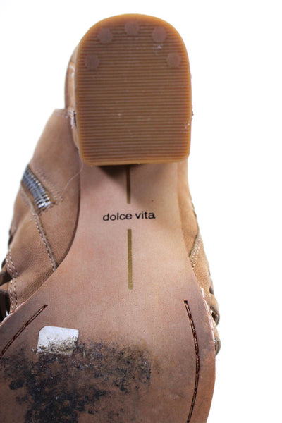 Dolce Vita Womens Strap Cut-Out Zipped Open Toe Tassel Block Heels Brown Size 7