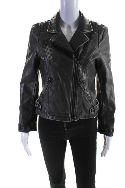 Pink Tartan Womens Faux Leather Motorcycle Jacket Black Size Medium