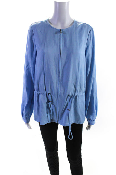W by Worth Womens Light Blue Adjustable Waist Crew Neck Long Sleeve Jacket SizeS