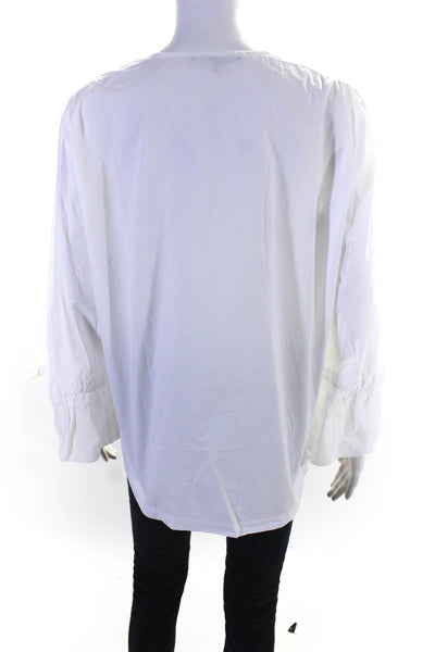 Luisa Cerano Womens V Neck Bow Tied Flared Long Sleeved Blouse Top White Size10