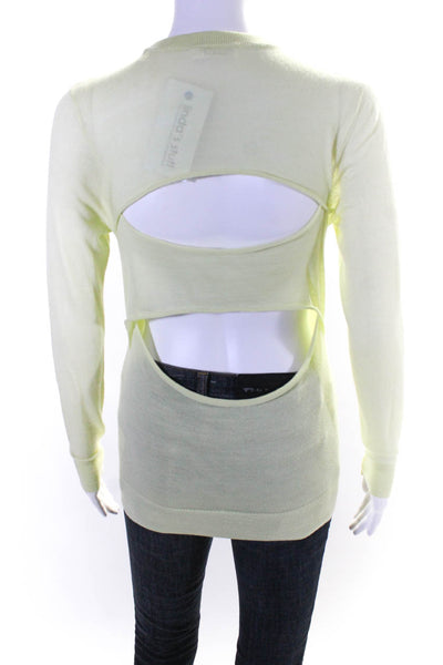 ALC Women's Cotton Long Sleeve Crew Neck Cut Out Sweater Lime Green Size XS