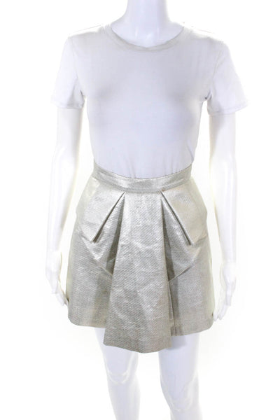 Robert Rodriguez Womens Metallic Pleated Zippered Skirt Silver Tone Size 0
