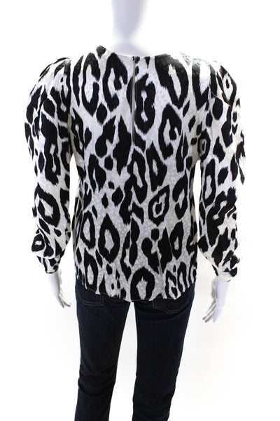 Ronny Kobo Womens Silk Animal Print Spotted Back Keyhole Blouse White Size S