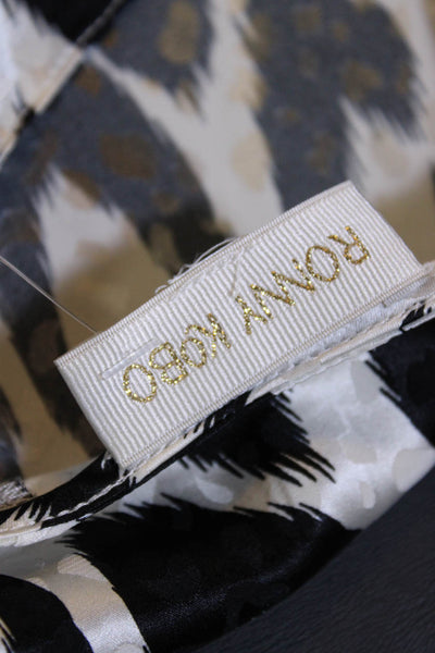 Ronny Kobo Womens Silk Animal Print Spotted Back Keyhole Blouse White Size S