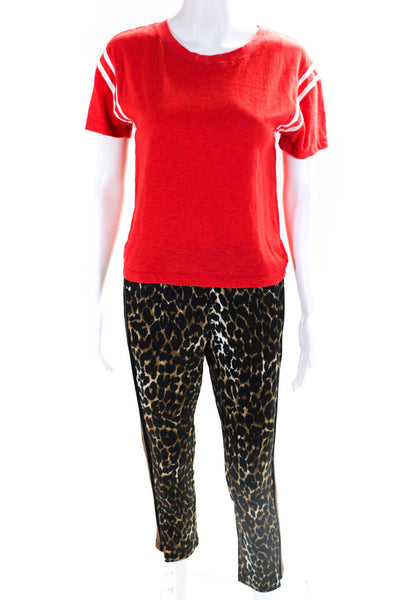 Pam & Gela Womens Tee Shirt Animal Pint Pants Red Size Petite Lot 2