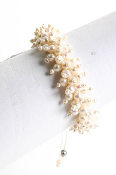 Designer Women's Pull Tie Beaded Freshwater Pearl Bracelet White