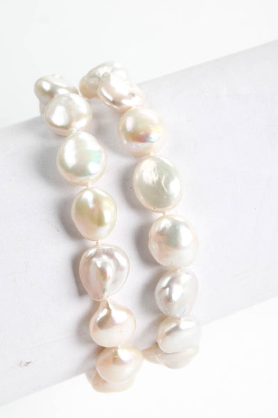 Designer Women's Freshwater Pearl Magnetic Closure Double Strand Bracelet White