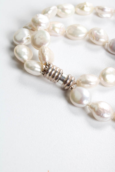 Designer Women's Freshwater Pearl Magnetic Closure Double Strand Bracelet White