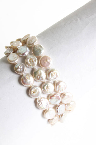 Designer Women's Freshwater Pearl Triple Strand Hook Closure Bracelet White