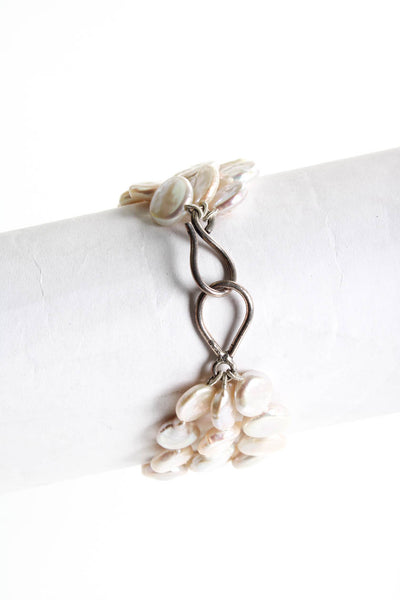 Designer Women's Freshwater Pearl Triple Strand Hook Closure Bracelet White