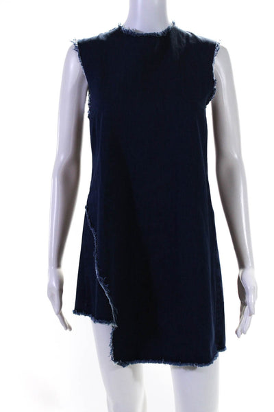 Nicholas Womens Blue Cotton Fringe Edge Asymmetric Hem Denim A-line Dress Size 4