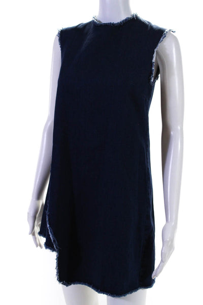 Nicholas Womens Blue Cotton Fringe Edge Asymmetric Hem Denim A-line Dress Size 4