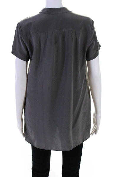 Amanda Uprichard Womens Gray Silk Henley Short Sleeve Hi-Low Blouse Top Size S