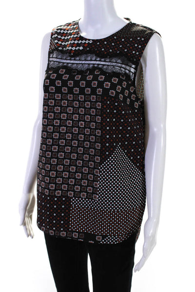 Thakoon Addition Womens Black Printed Crew Neck Sleeveless Blouse Top Size 4