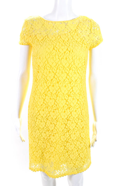 Donna Morgan Women's Short Sleeve Lace Crewneck Sheath Dress Yellow Size 2