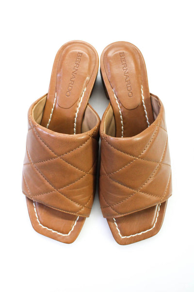 Bernando Women's Peep Toe Leather Slip On Block Heels Brown Size 6.5