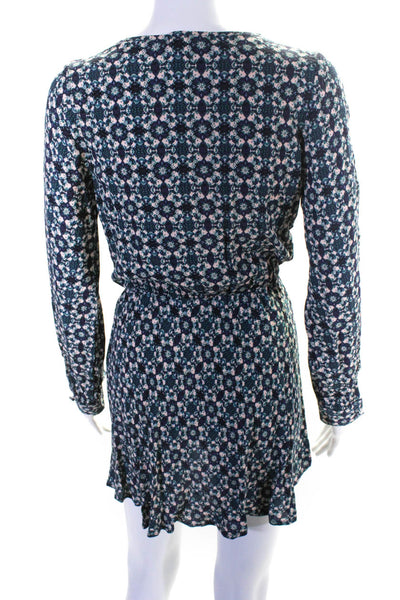 Flynn Skye Women's Abstract V-Neck Long Sleeve Mini Sundress Blue Size XS