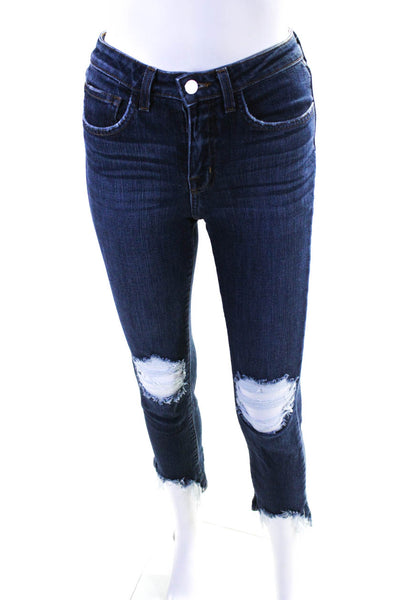 L'Agence Women's Low Rise Dark Wash Distressed Skinny Denim Jeans Blue 24