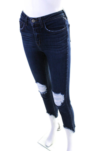 L'Agence Women's Low Rise Dark Wash Distressed Skinny Denim Jeans Blue 24
