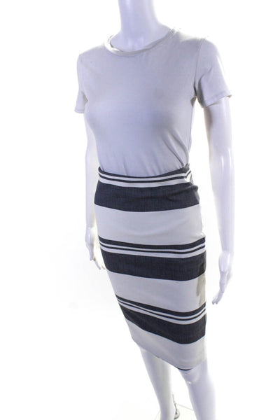 Elizabeth & James Women's High Waisted Striped Lined Midi Skirt White Size 0