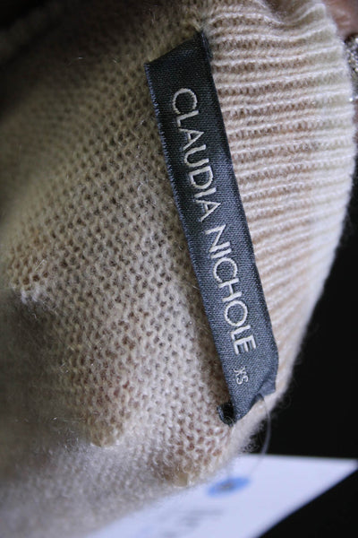 Claudia Nichole Womens Cashmere Ribbed Knit Crew Neck Sweater Top Beige Sze XS