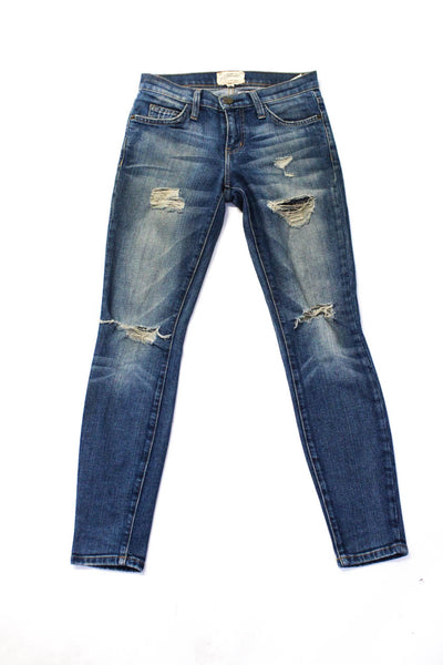Current/Elliott Womens Cotton Mid-Rise Distressed Skinny Leg Jeans Blue Size 24