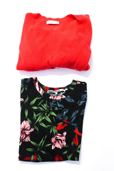 Pam & Gela Women's Crewneck Short Sleeves T-Shirt Black Red Floral Size S Lot 2