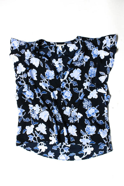 Joie Womens Pants Blue Floral Print V-Neck Cap Sleeve Blouse Top Size L 31 lot 2