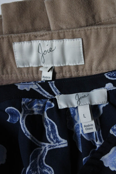 Joie Womens Pants Blue Floral Print V-Neck Cap Sleeve Blouse Top Size L 31 lot 2