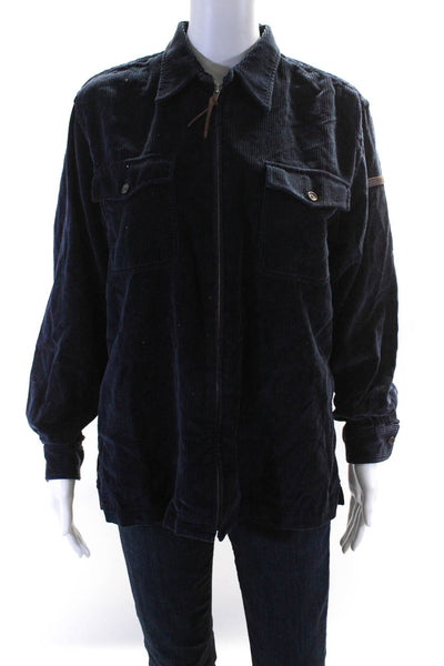 Lauren Ralph Lauren Petite Womens Corduroy Zippered Jacket Navy Blue Size P/M