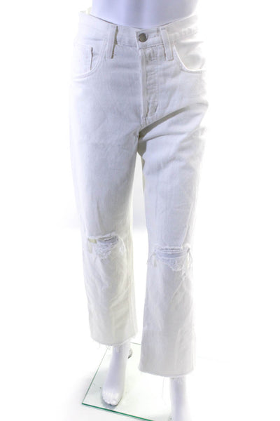 Favorite Daughter Womens High Rise Distressed Fringe Ankle Jeans White Size 24