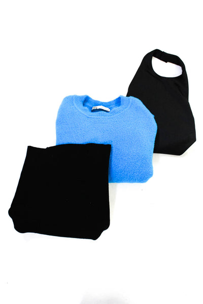 Zara Women's Crewneck Long Sleeves Crop Sweater Blue Black Size S Lot 2