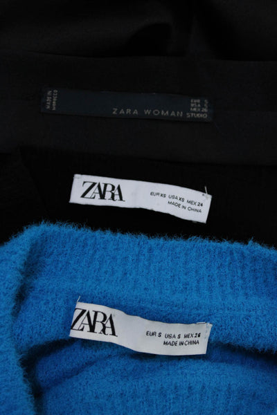 Zara Women's Crewneck Long Sleeves Crop Sweater Blue Black Size S Lot 2