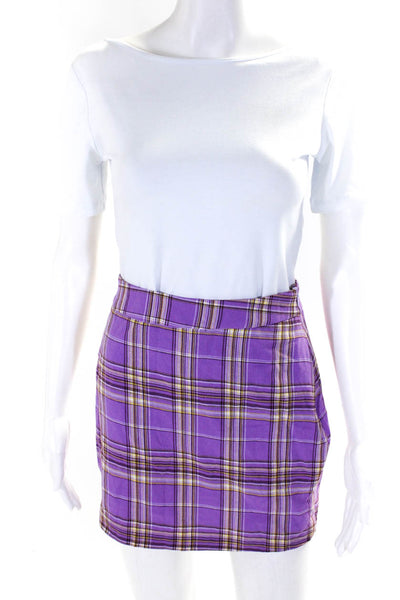 Superdown Womens Unlined Plaid Mini Pencil Skirt Purple Yellow Size Small