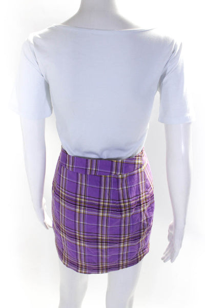 Superdown Womens Unlined Plaid Mini Pencil Skirt Purple Yellow Size Small