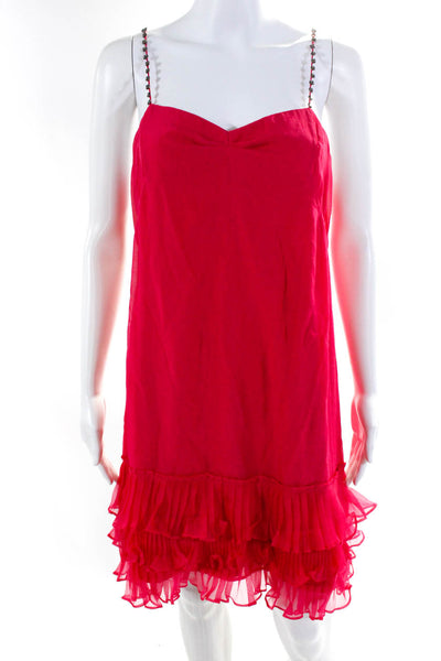 Rebecca Taylor Women's Sleeveless Studded Cami Ruffle Mini Dress Pink Size 6
